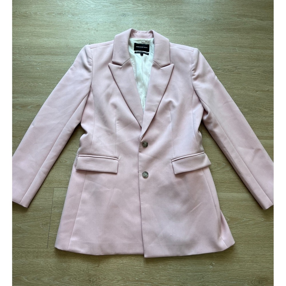 Something Navy Blazer Jacket Womens XS Pink‎ Peak Lapel Single Breasted Classic